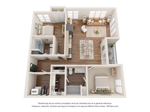 a 3d rendering of a 1 bedroom floor plan  virtual rendering